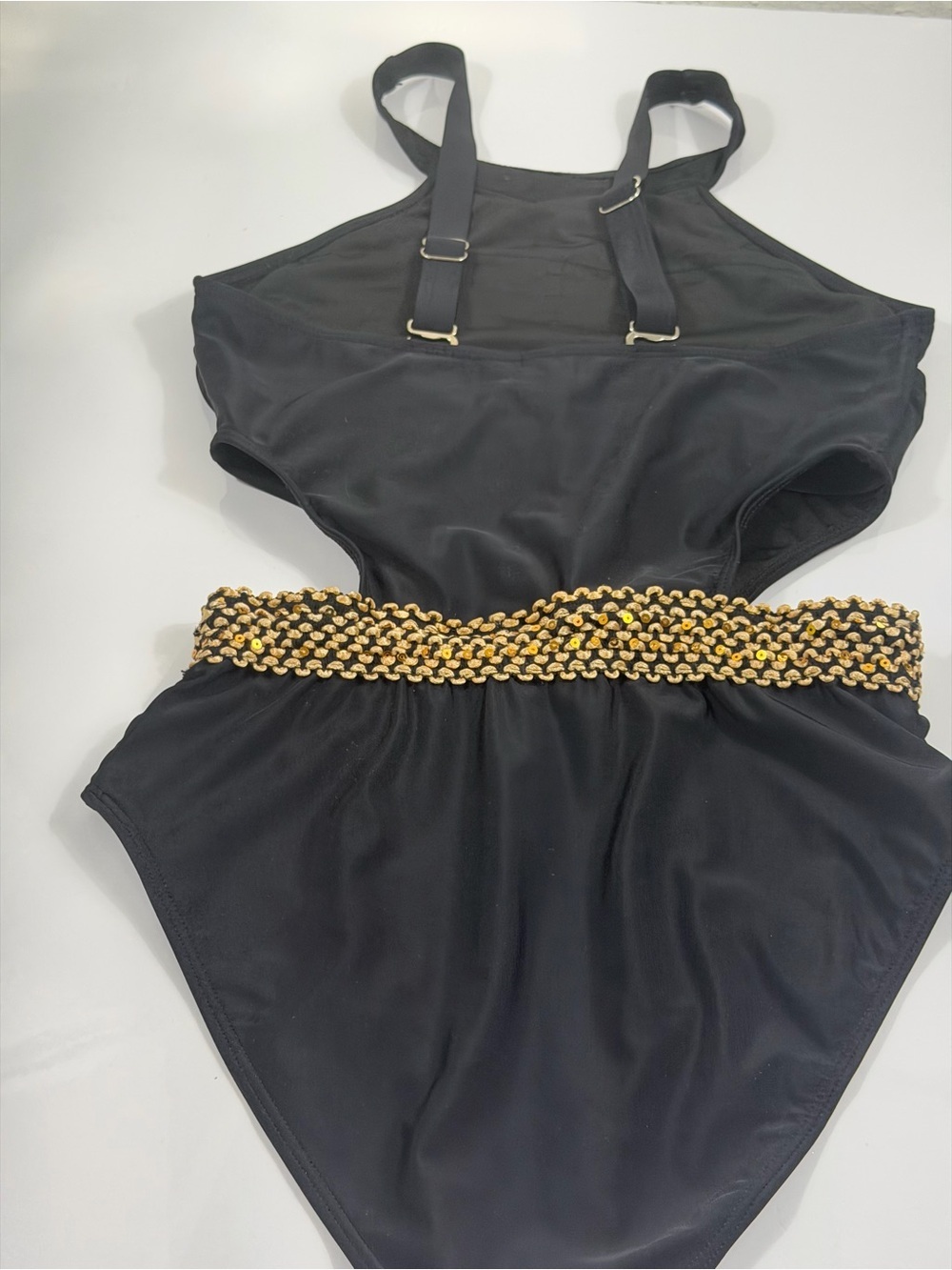 Shell by Hollywood London Black One-Piece Swimsuit Gold Sequin Waist Size Small - Picture 5 of 9